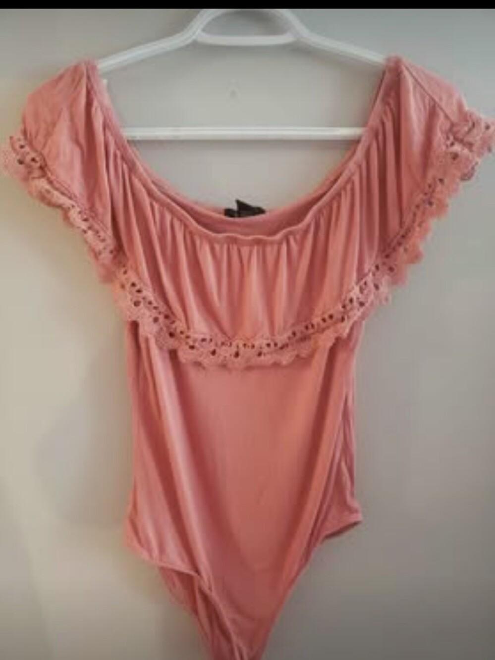 Off-Shoulder Pink Lace-Trim Bodysuit